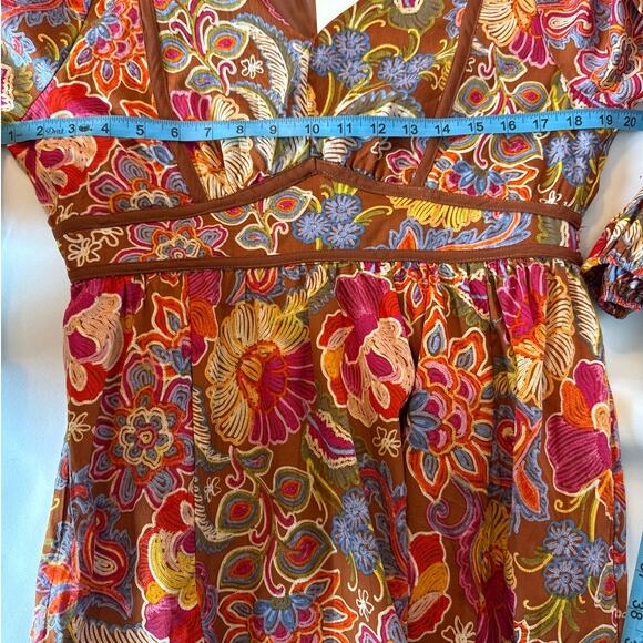 Brown Floral Midi Dress Boho Chic Style Peasant Tiered Midi Dress Womens Large - Picture 6 of 8